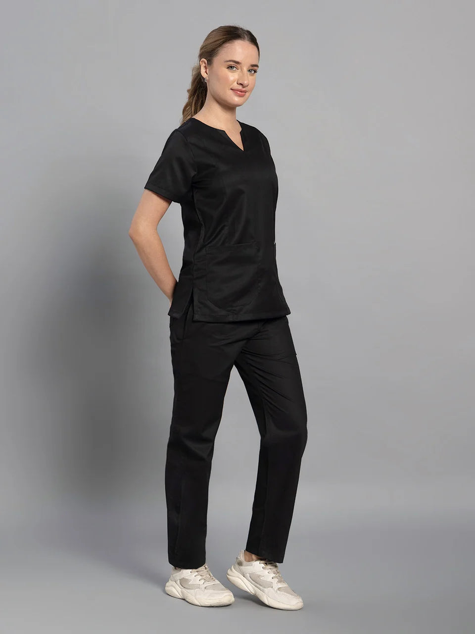 Move Lite Women Black (Nova V Neck) Scrub Set