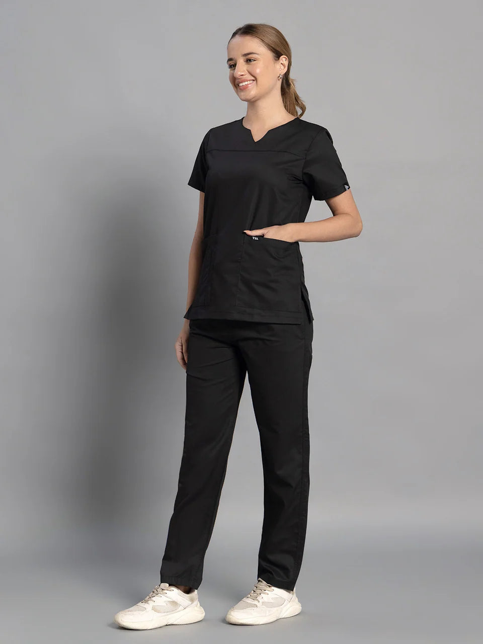 Move Lite Women Black (Core V Neck) Scrub Set