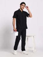 Stretchable (4Way) Black Men Flex Zip Neckline Top With Straight Pants
