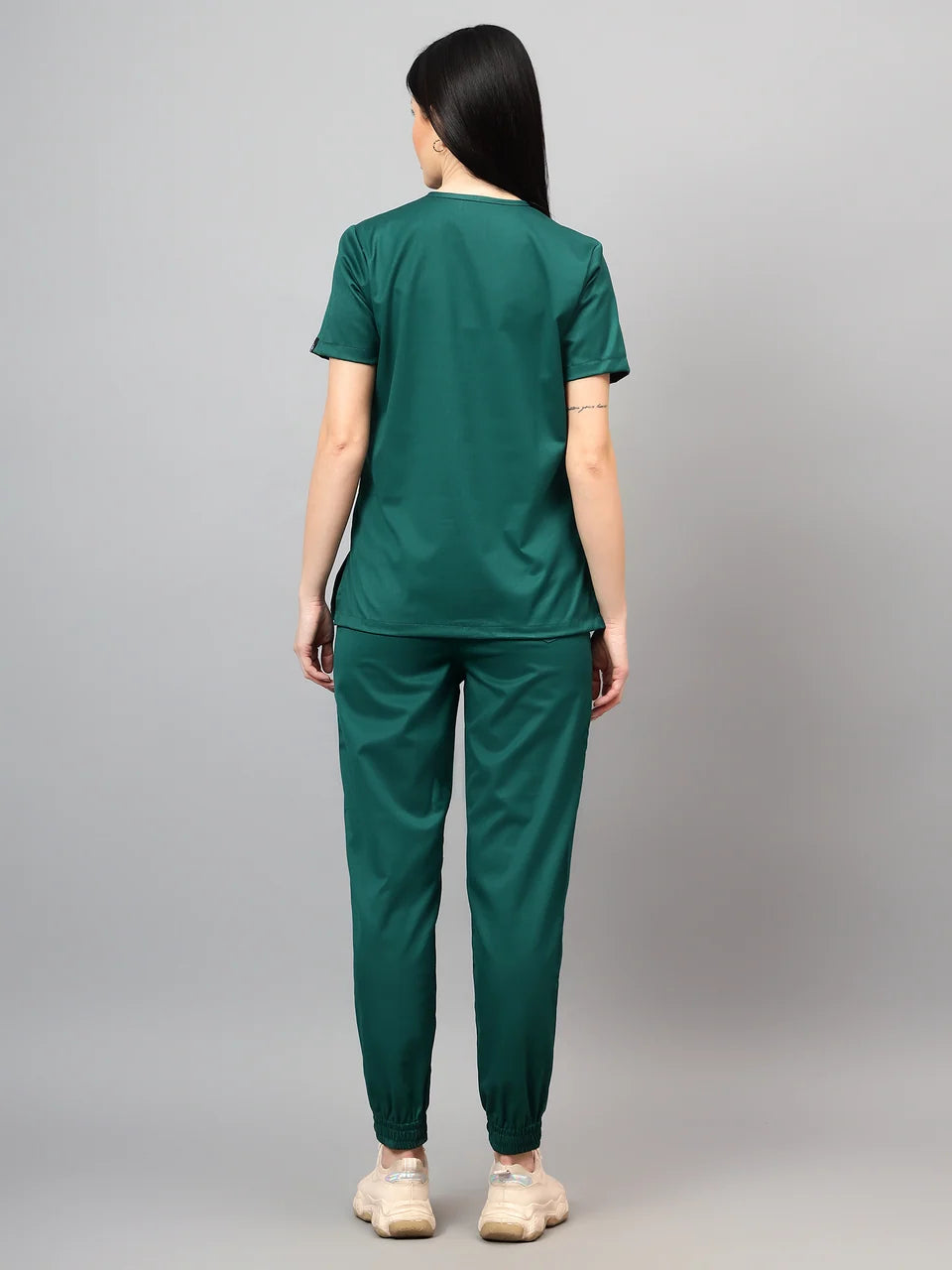 Stretchable (2Way) Women Hunter Green V-Neck With Jogger Scrub Set