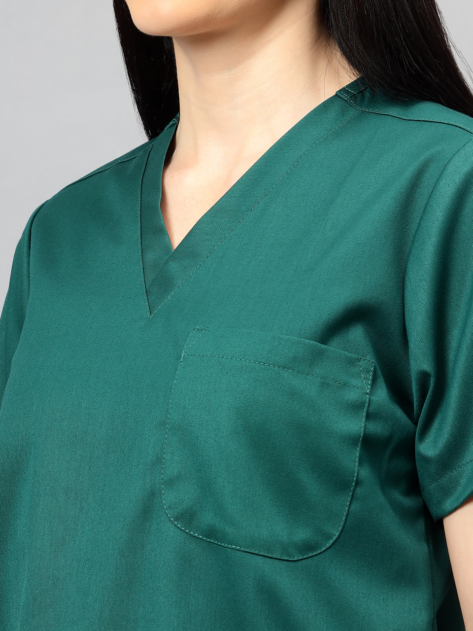Stretchable (2Way) Women Hunter Green V-Neck With Jogger Scrub Set