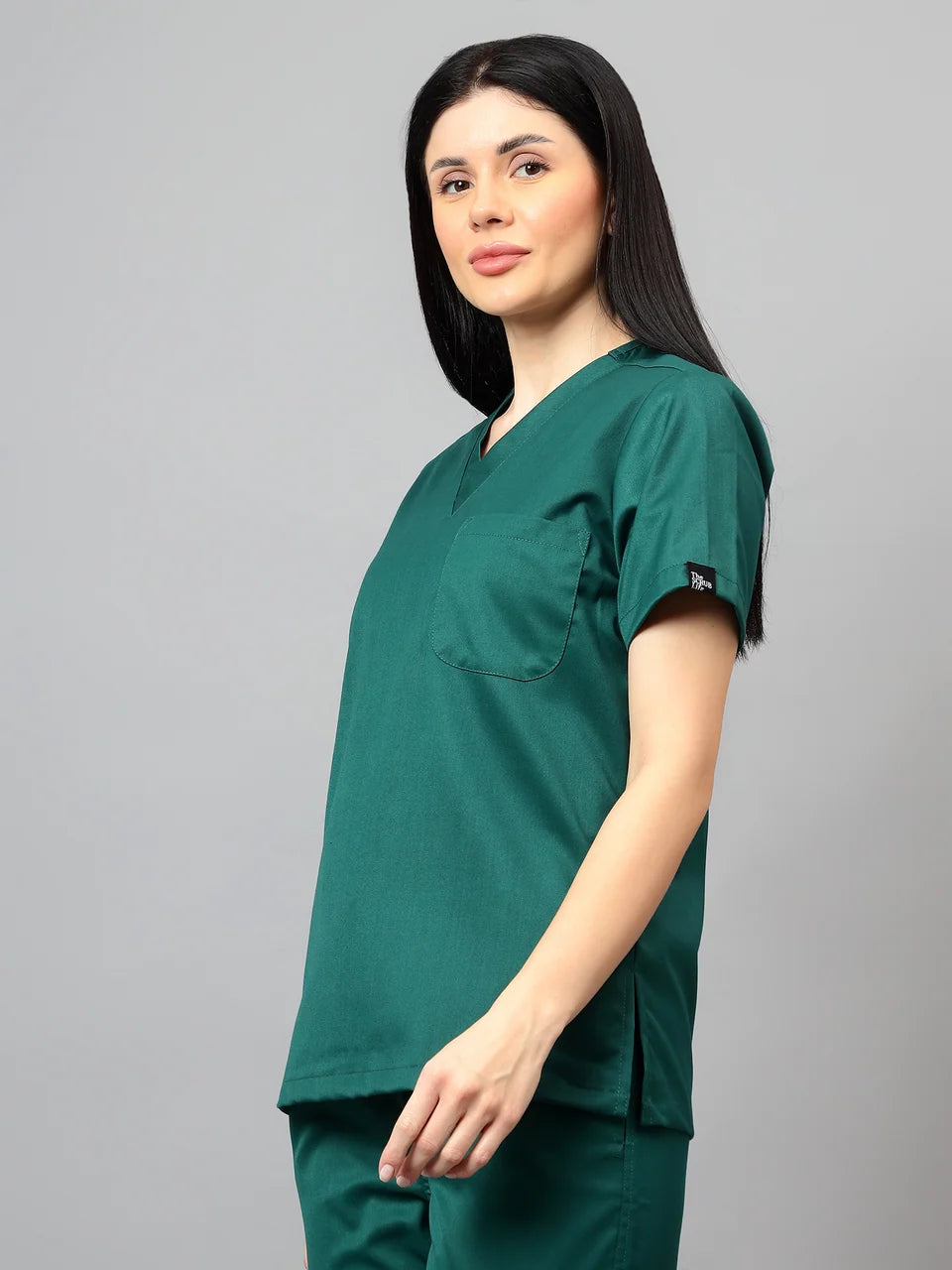 Stretchable (2Way) Women Hunter Green V-Neck With Jogger Scrub Set