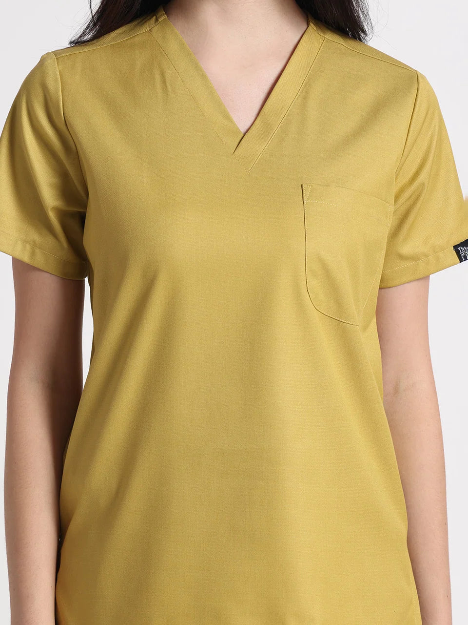 Stretchable (2Way) Women Mustard V-Neck With Straight Pant Scrub Set