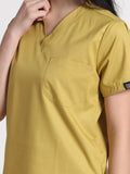 Stretchable (2Way) Women Mustard V-Neck Scrub Top