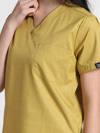 Stretchable (2Way) Women Mustard V-Neck Scrub Top