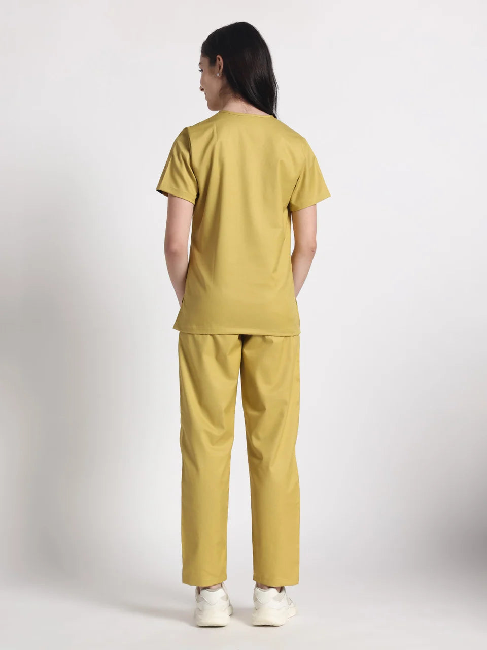 Stretchable (2Way) Women Mustard V-Neck With Straight Pant Scrub Set