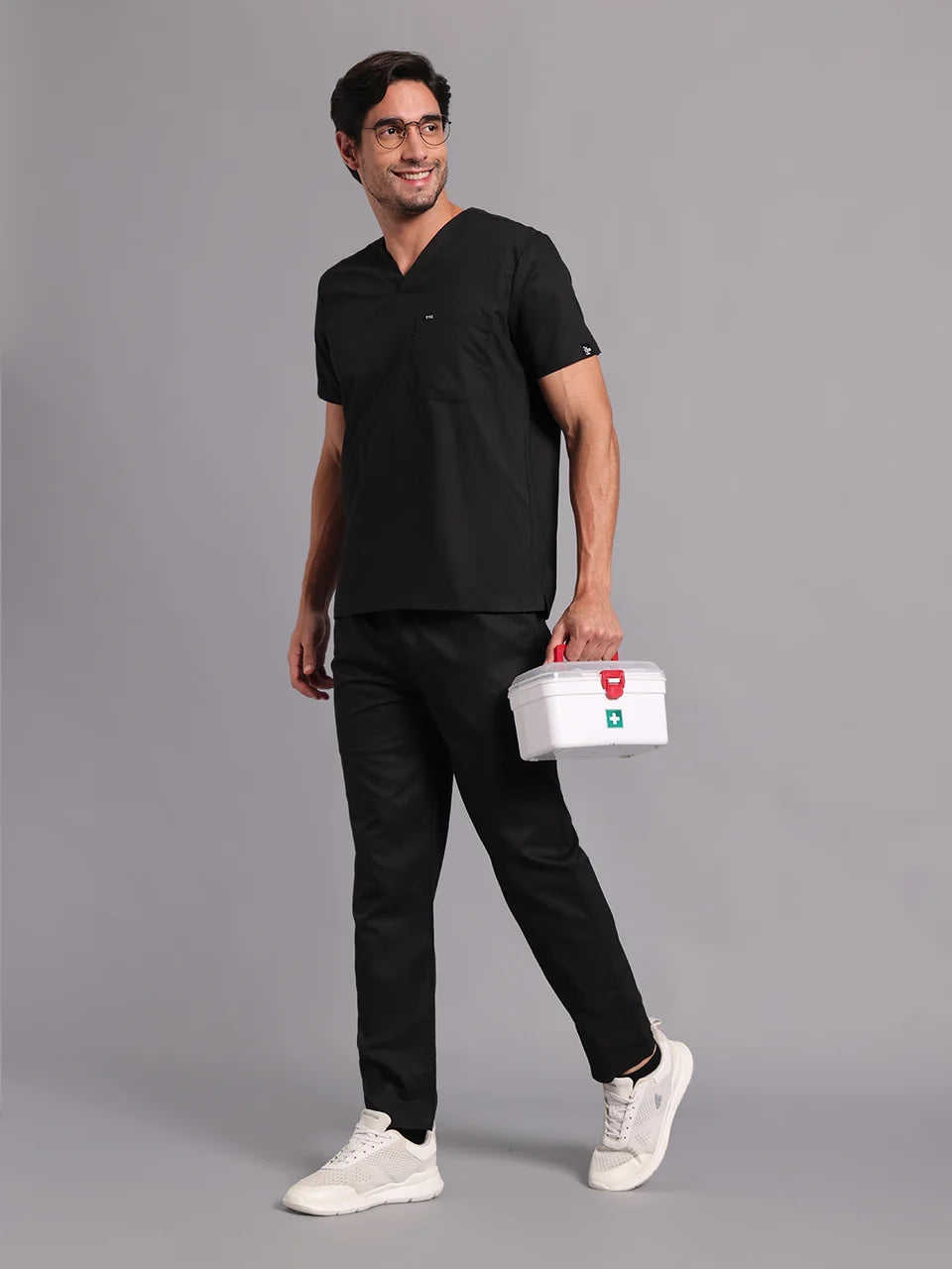 Move Lite Men Black (V Neck) Scrub Set