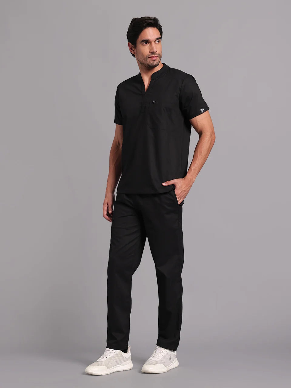 Move Lite Men Black (Mandarin Neck) Scrub Set