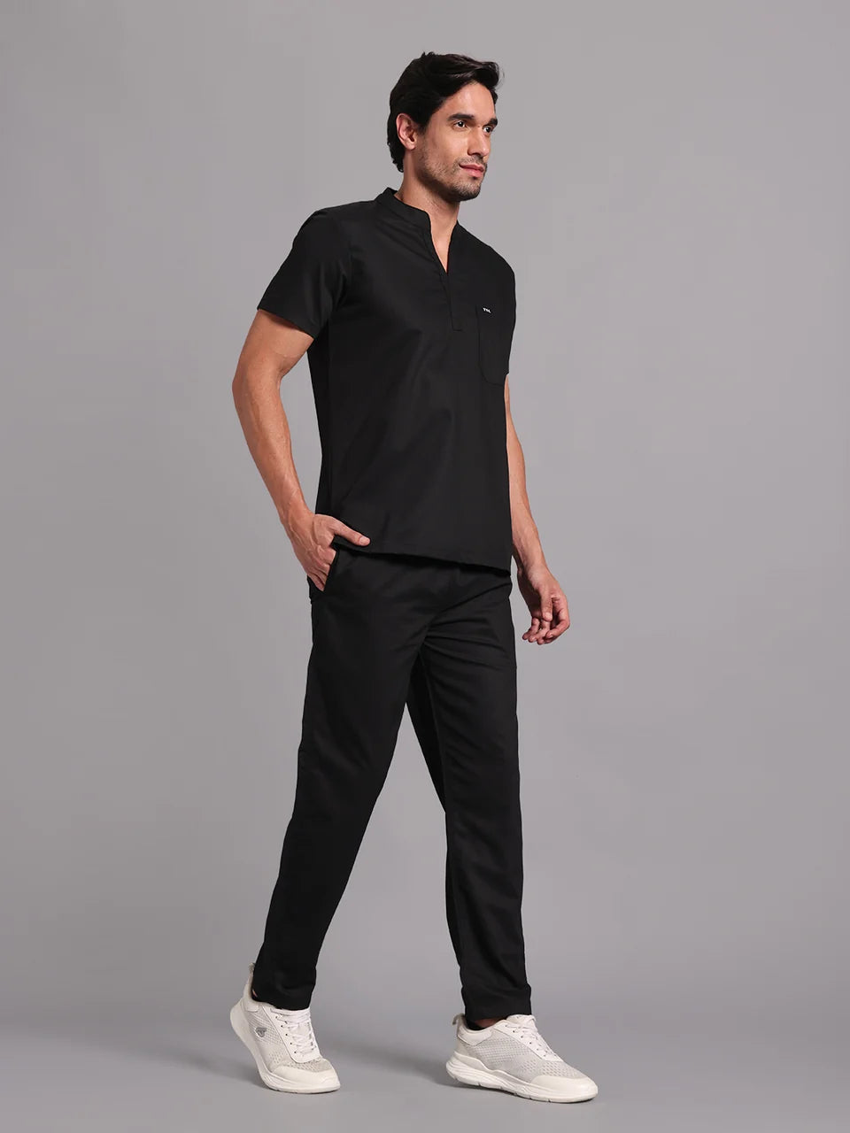 Move Lite Men Black (Mandarin Neck) Scrub Set