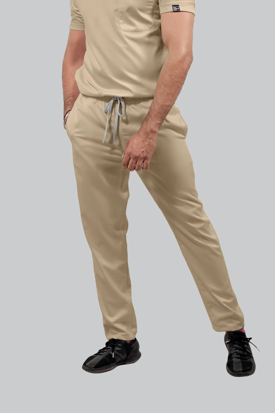 Stretchable (4Way) Men Beige Straight Scrub Pant