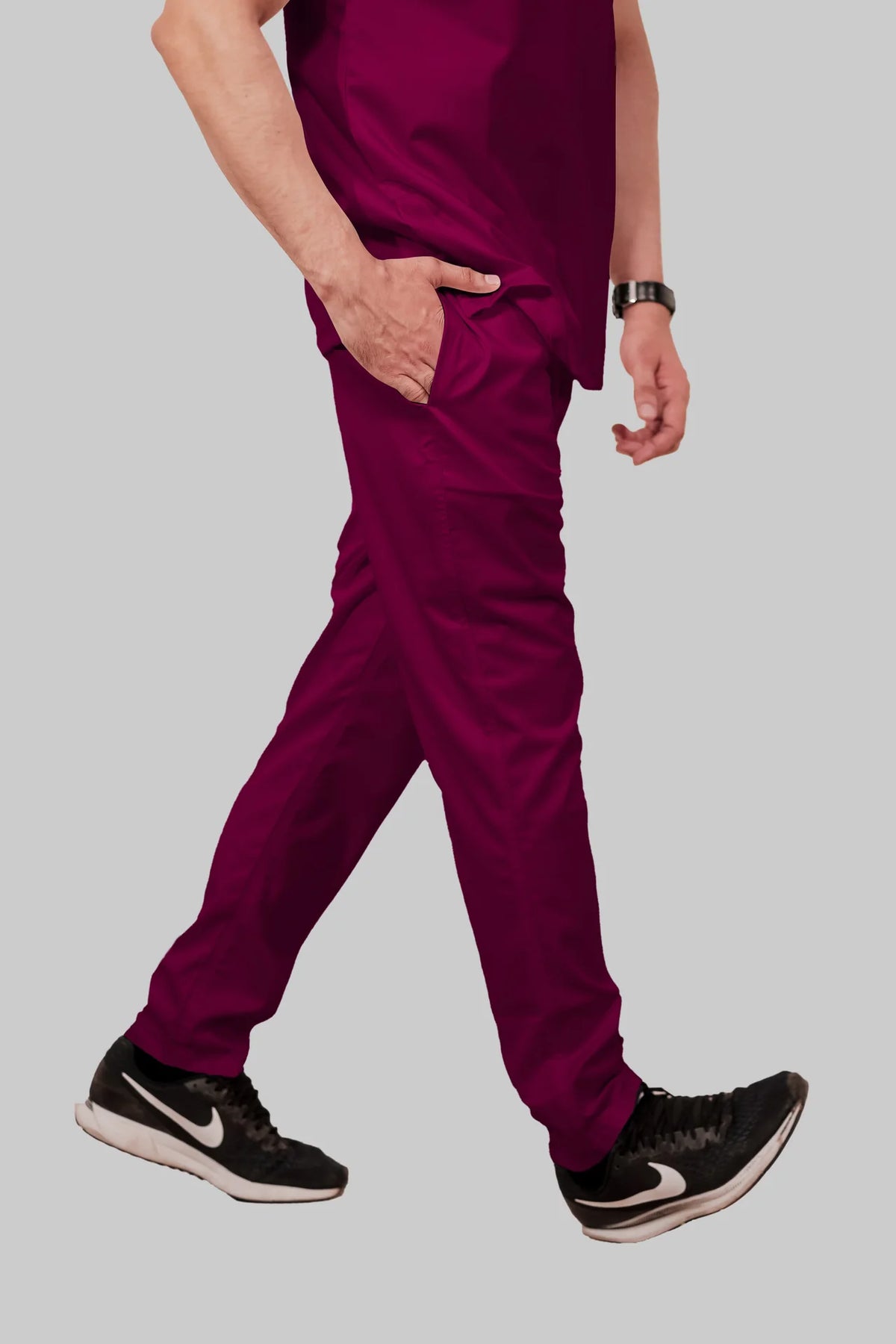 Stretchable (4Way) Men Wine Straight Scrub Pant
