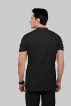 Stretchable (2Way) Men Black Mandarin Neck With Jogger Scrub Set