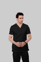Stretchable (2Way) Men Black V-Neck With Jogger Scrub Set