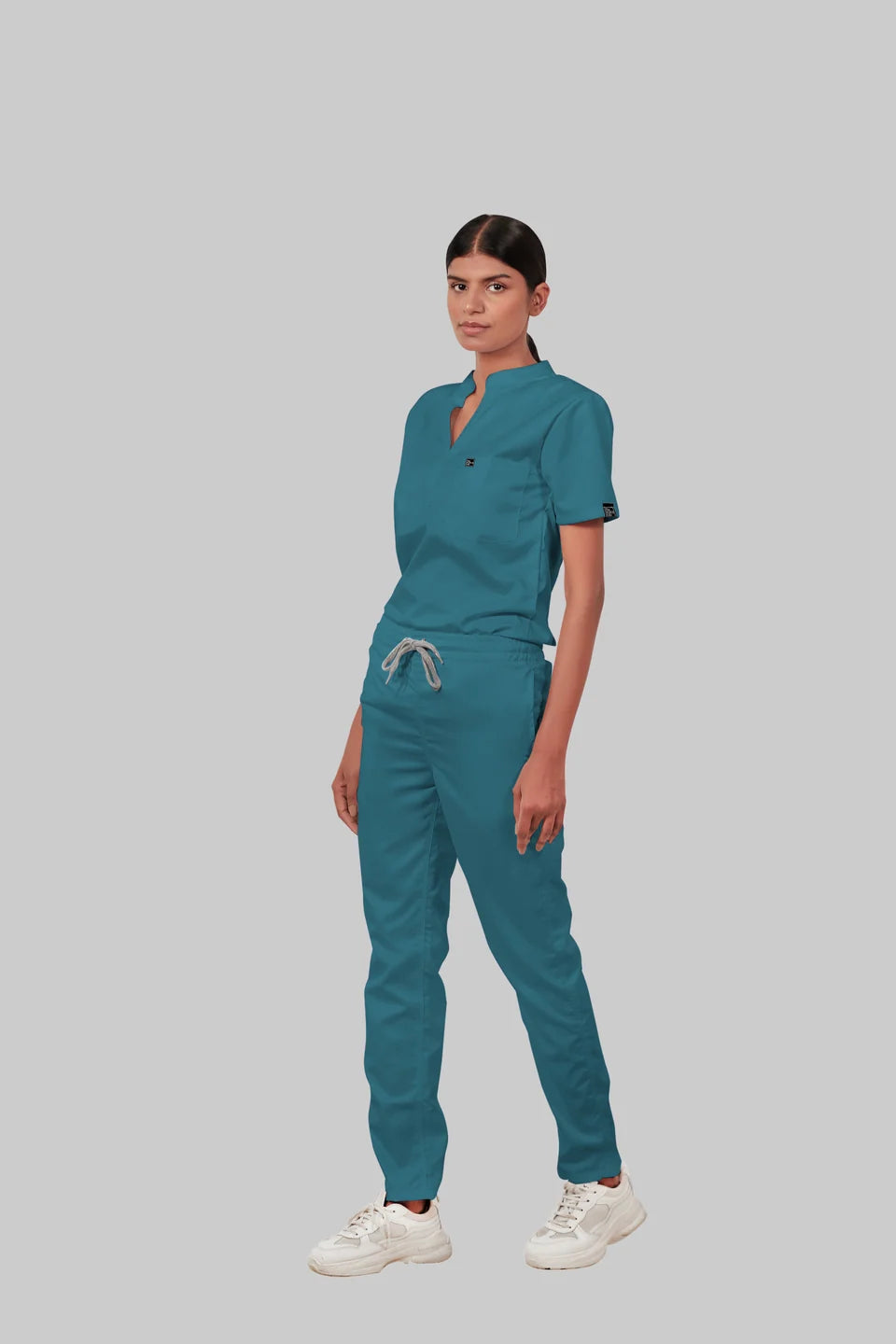 Stretchable (4Way) Women Peacock Blue Straight Scrub Pant
