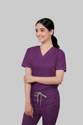 Stretchable (2way) Women Purple V-Neck With Jogger Scrub Set