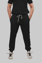 Stretchable (4Way) Men Black Mandarin Neck with Jogger Scrub Set