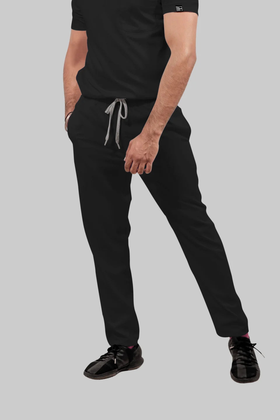 Stretchable (4Way) Men Black Straight Scrub Pant