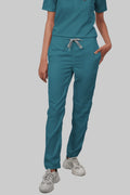 Stretchable (4Way) Women Peacock Blue Straight Scrub Pant