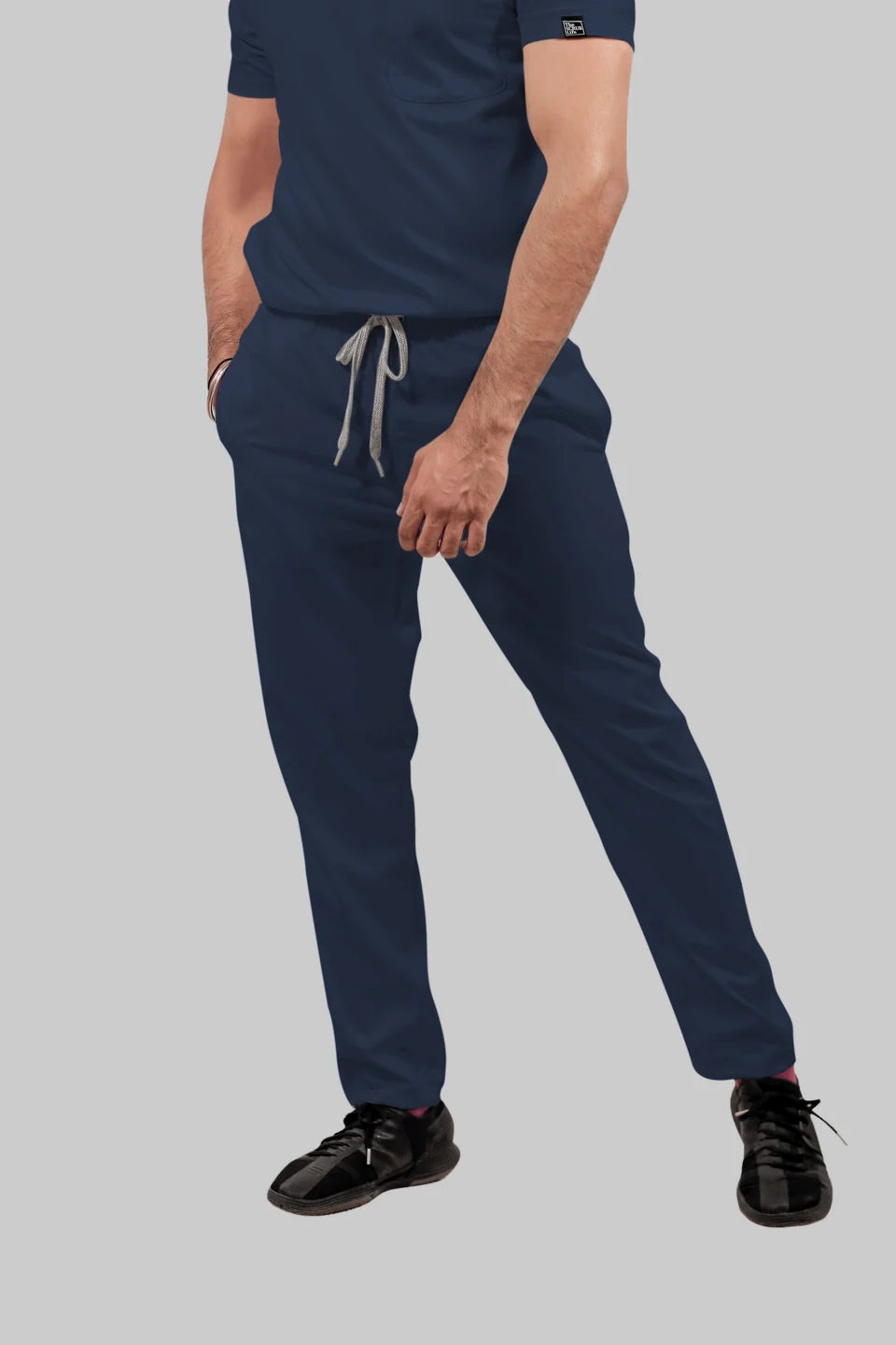 Stretchable (4Way) Men Navy Blue Straight Scrub Pant