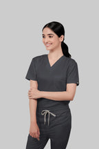 Stretchable (2Way) Women Dark Gray V-Neck Scrub Top