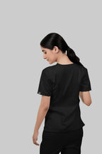 Stretchable (2Way) Women Black V-Neck With Jogger Scrub Set