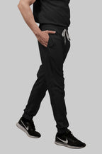 Stretchable (2Way) Women Black V-Neck With Jogger Scrub Set