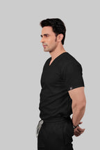 Stretchable (2Way) Men Black V-Neck With Jogger Scrub Set
