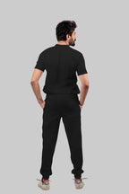 Stretchable (4Way) Men Black Mandarin Neck with Jogger Scrub Set