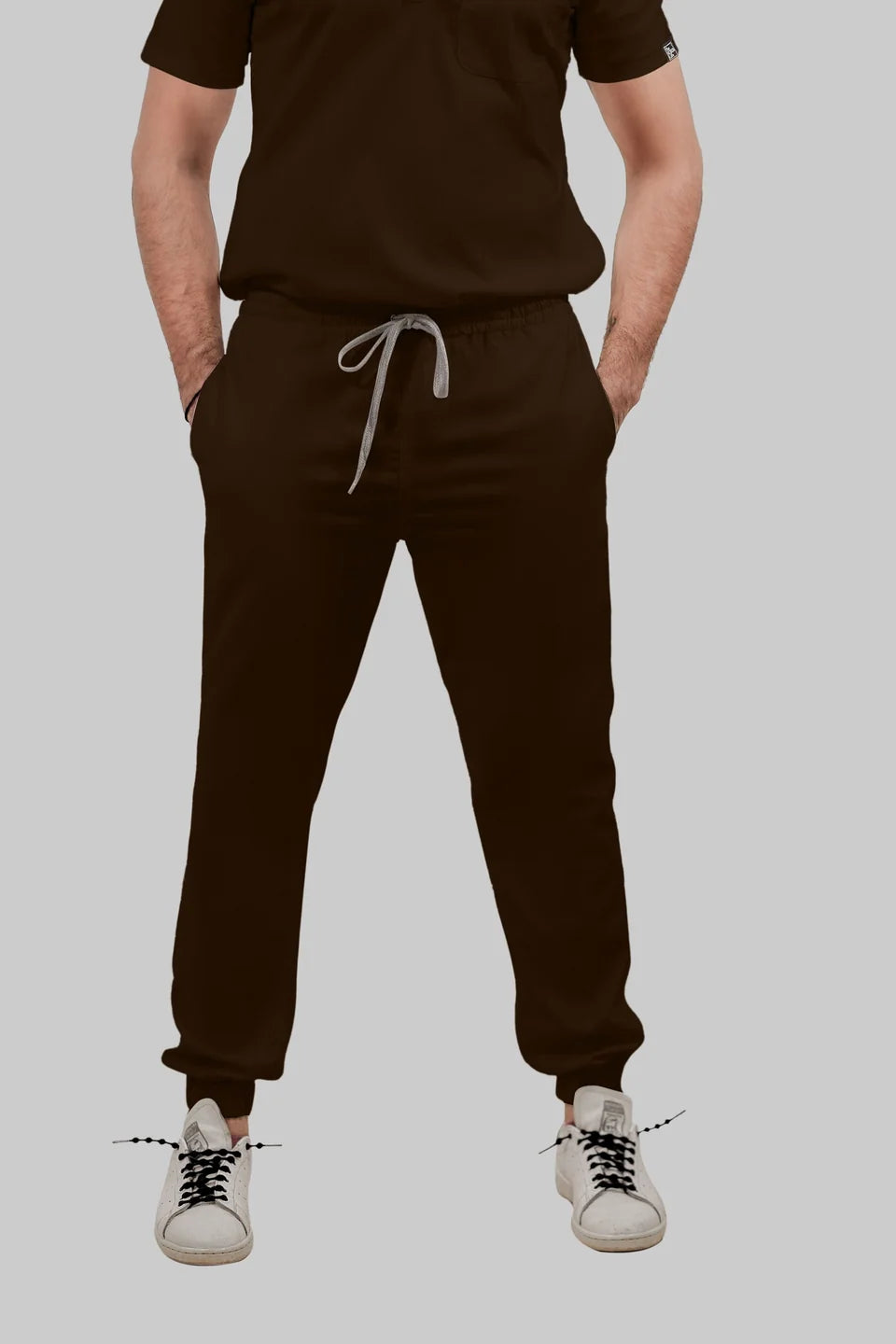 Stretchable (4Way) Women Brown V-Neck With Jogger Scrub Set