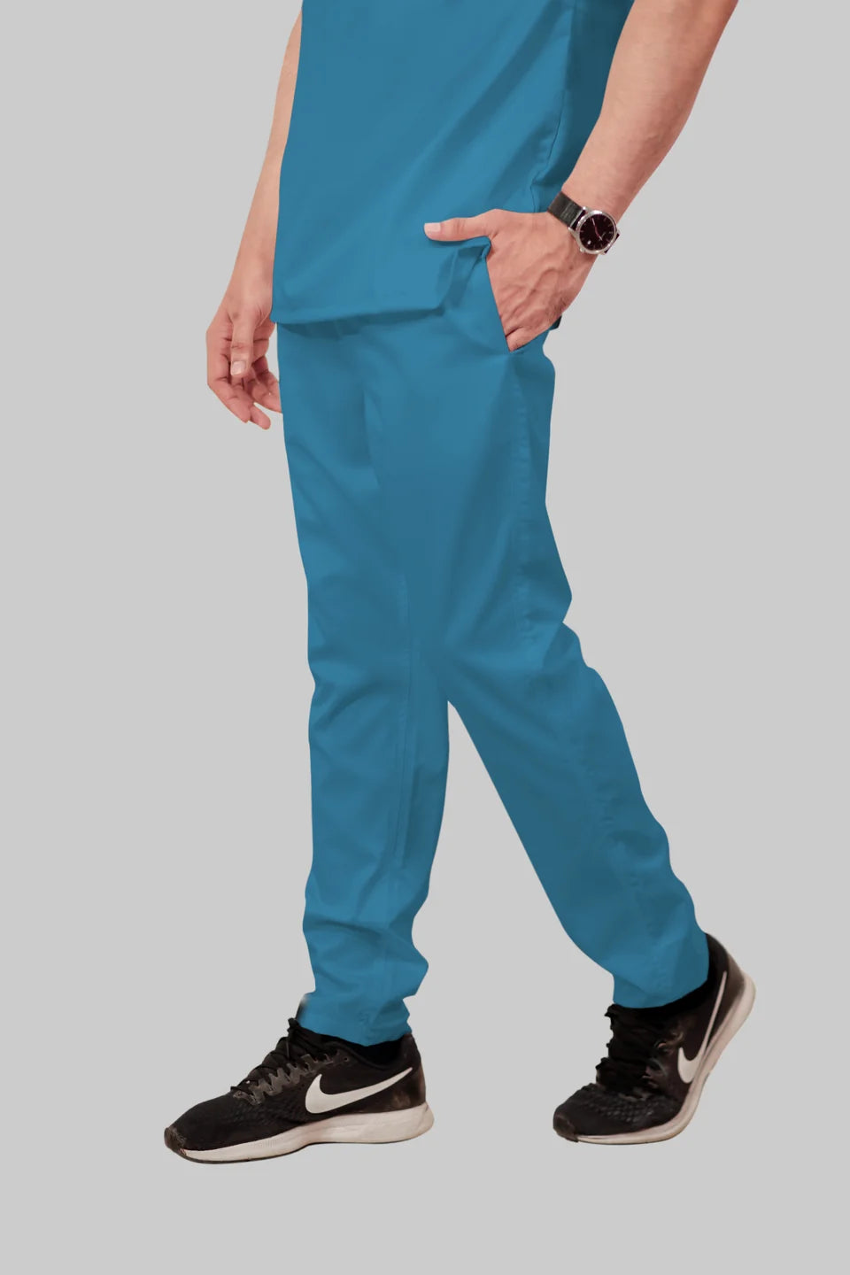 Stretchable (2Way) Men Peacock Blue Straight Scrub Pant
