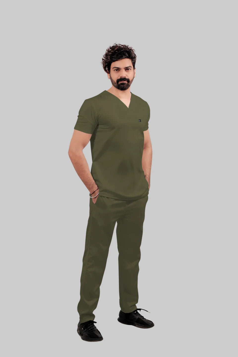 Stretchable (4Way) Men Olive Green Straight Scrub Pant