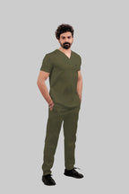 Stretchable (4Way) Men Olive Green Straight Scrub Pant