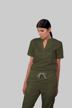 Stretchable (4Way) Women Olive Green Straight Scrub Pant