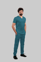 Stretchable (4Way) Men Peacock Blue Straight Scrub Pant