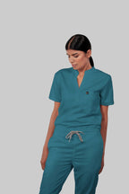 Stretchable (4Way) Women Peacock Blue Straight Scrub Pant