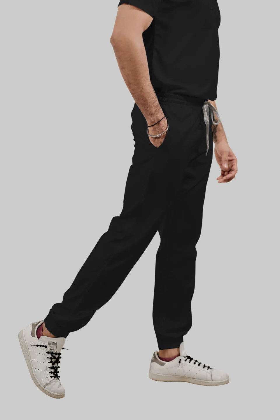 Stretchable (4Way) Men Black V-Neck With Jogger Scrub Set
