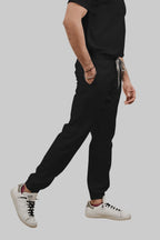 Stretchable (4Way) Men Black V-Neck With Jogger Scrub Set