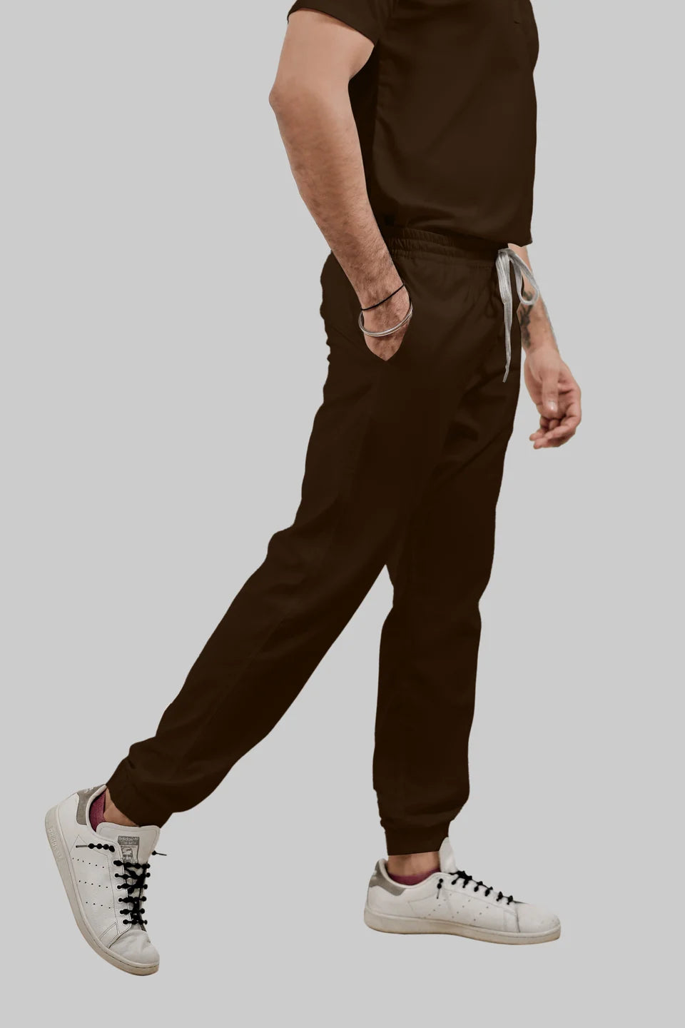 Stretchable (4Way) Women Brown V-Neck With Jogger Scrub Set