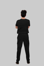 Stretchable (4Way) Men Black Mandarin Neck with Straight Pant Scrub Set
