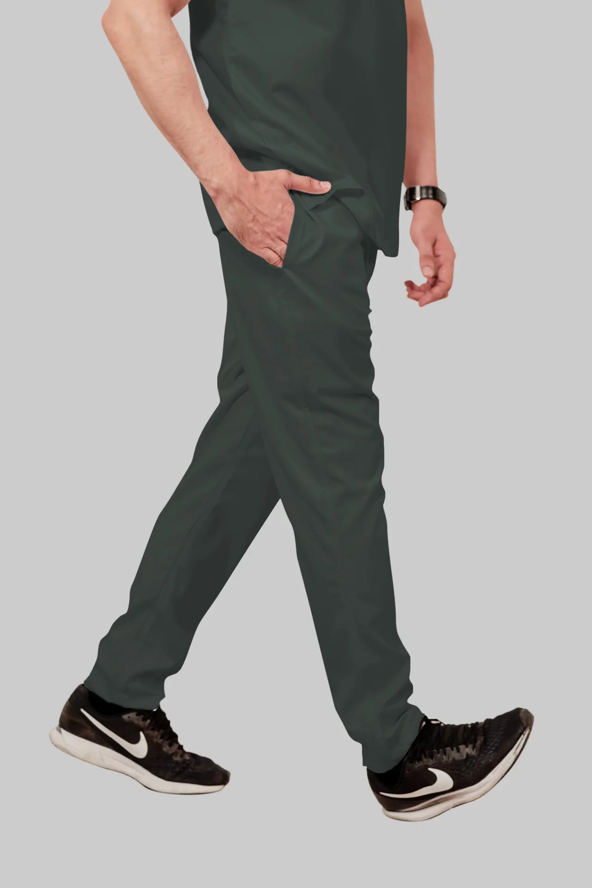 Stretchable (2Way) Men Bottle Green Straight Scrub Pant
