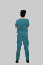 Stretchable (4Way) Men Peacock Blue Straight Scrub Pant