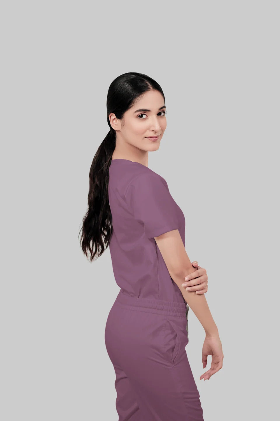Stretchable (2Way) Women Lilac V-Neck Scrub Top