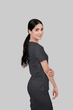 Stretchable (2Way) Women Dark Gray V-Neck Scrub Top