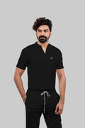 Stretchable (4Way) Men Black Mandarin Neck with Jogger Scrub Set