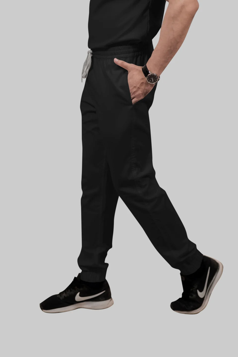 Stretchable (2Way) Men Black V-Neck With Jogger Scrub Set