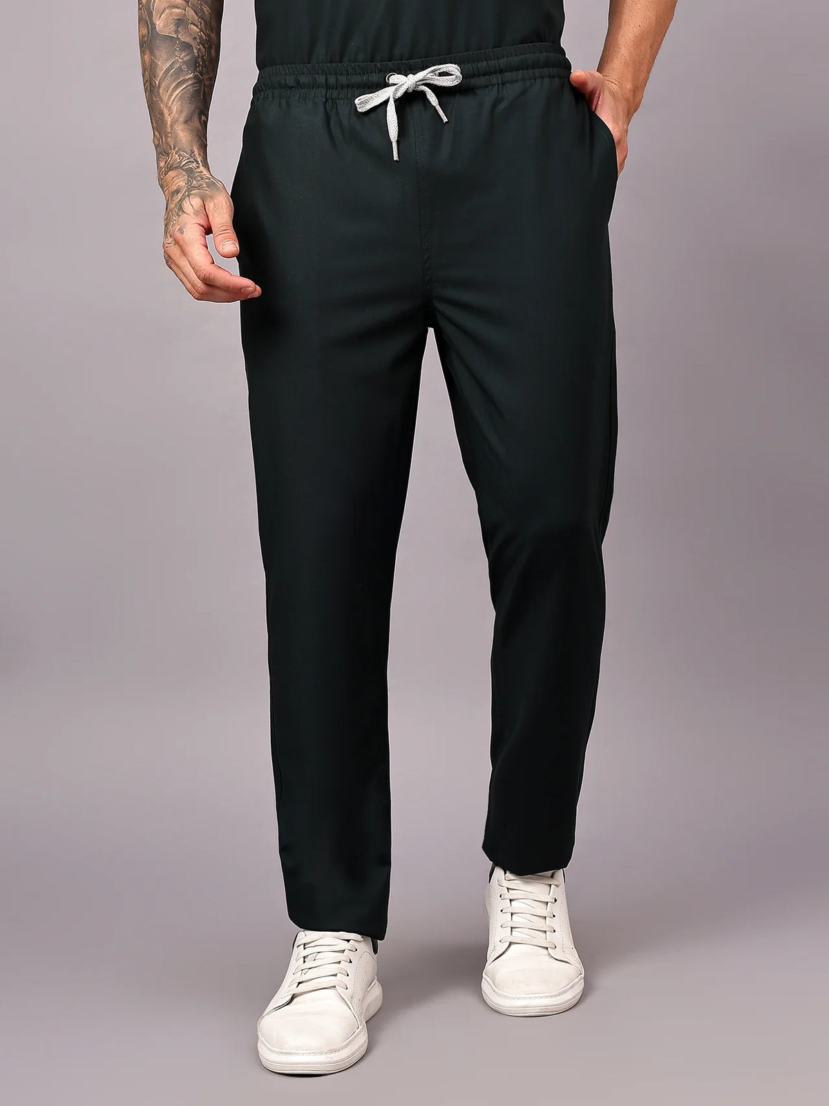 Stretchable (4Way) Men Mid Night Green Straight Scrub Pant
