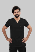 Stretchable (4Way) Men Black V-Neck With Jogger Scrub Set